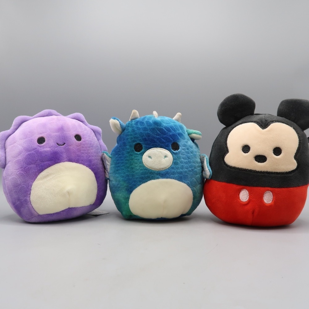 Squishmallow Dominic the‎ Dragon, Mickey Mouse, Delilha Purple Dragon Lot of 3